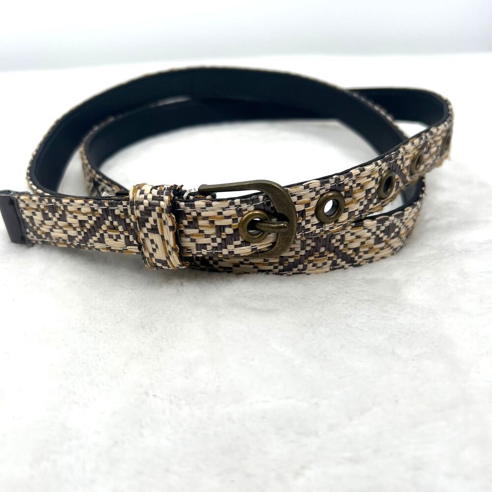 Unbranded Narrow Straw Belt Brown/Cream 14  Beachy Natural Boho